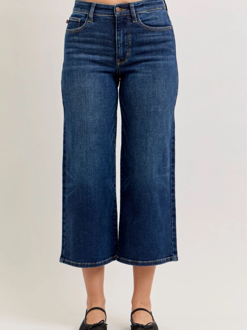 UDY BLUE HIGH WAIST DARK WASH ANKLE WIDE STRETCH DENIM JEANS